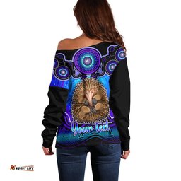 Personalised Australia Virgo Echidna Zodiac Off Shoulder Sweater Auz Astrology Aboriginal Blue
