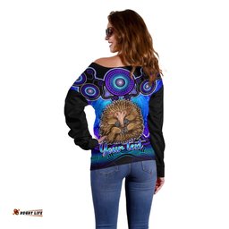 Personalised Australia Virgo Echidna Zodiac Off Shoulder Sweater Auz Astrology Aboriginal Blue