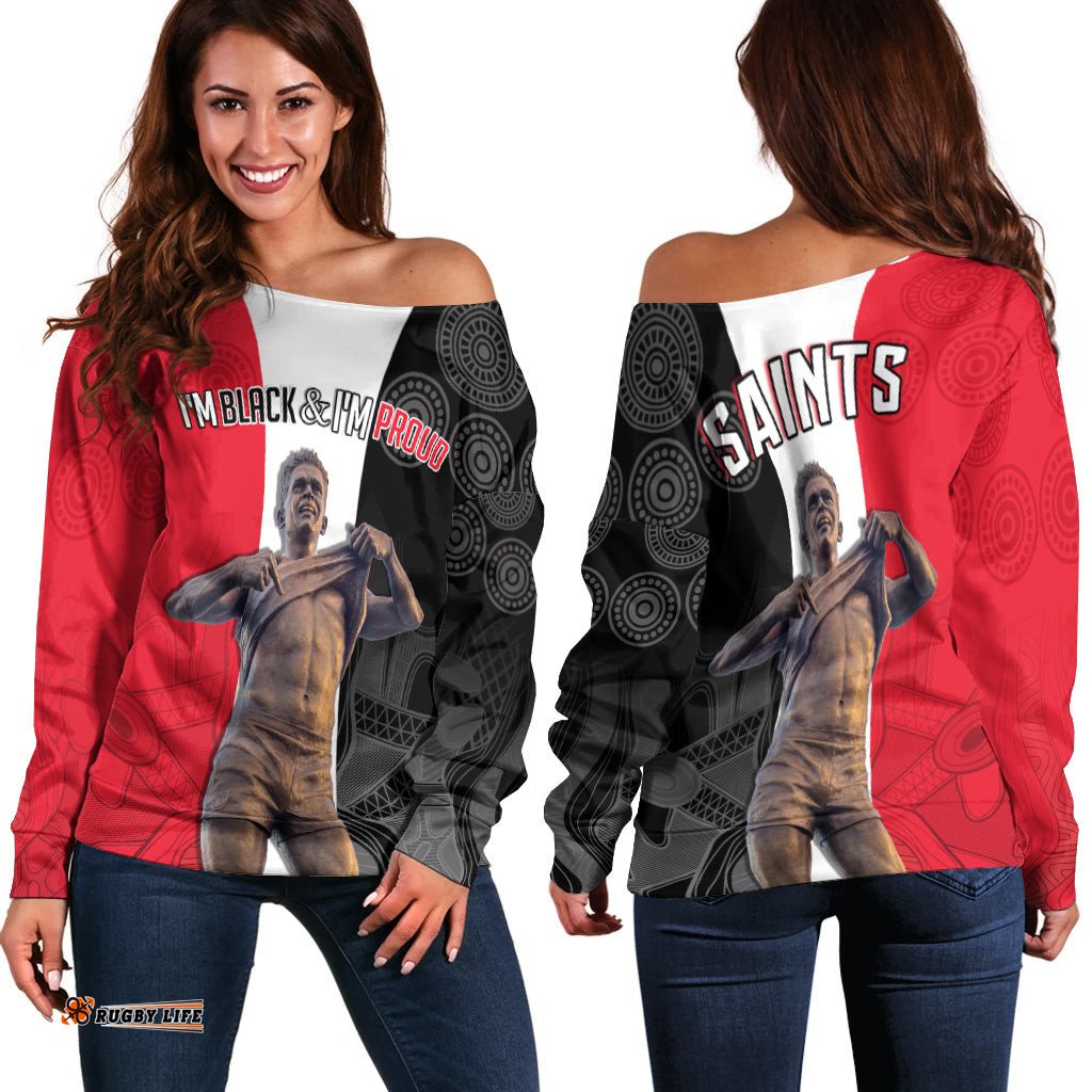 Saints Football Off Shoulder Sweater Proud Nicky Winmar
