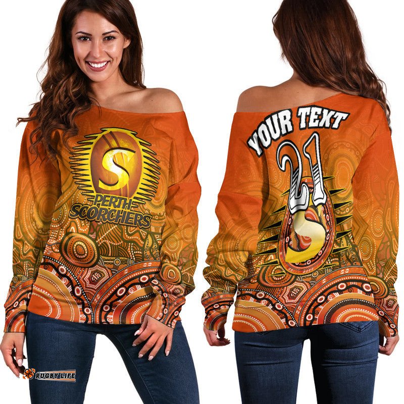 Custom Personalised Perth Scorchers Indigenous Aboriginal Arts Women Off Shoulder Sweater