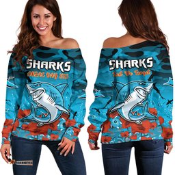 Sharks ANZAC Off Shoulder Sweater Camouflage Poppy Mix Aboriginal