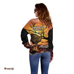 Keeper Of The Rainforest Cassowary Off Shoulder Sweater Aboriginal Art