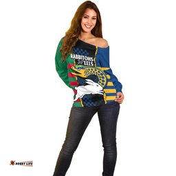Custom Text And Number NRL Combine Rabbitohs and Eels Off Shoulder Sweater 07