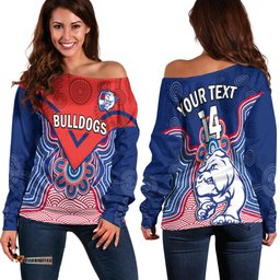 Custom Text And Number Bulldogs Football Off Shoulder Sweater Western Doggies Aboriginal Art