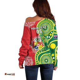 Custom Tonga Australia Rugby Off Shoulder Sweater Kangaroos And Tonga Mate Maa Together