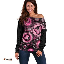 Personalised Australia Indigenous Off Shoulder Sweater Breast Cancer Ribbon Think Pink Black Version