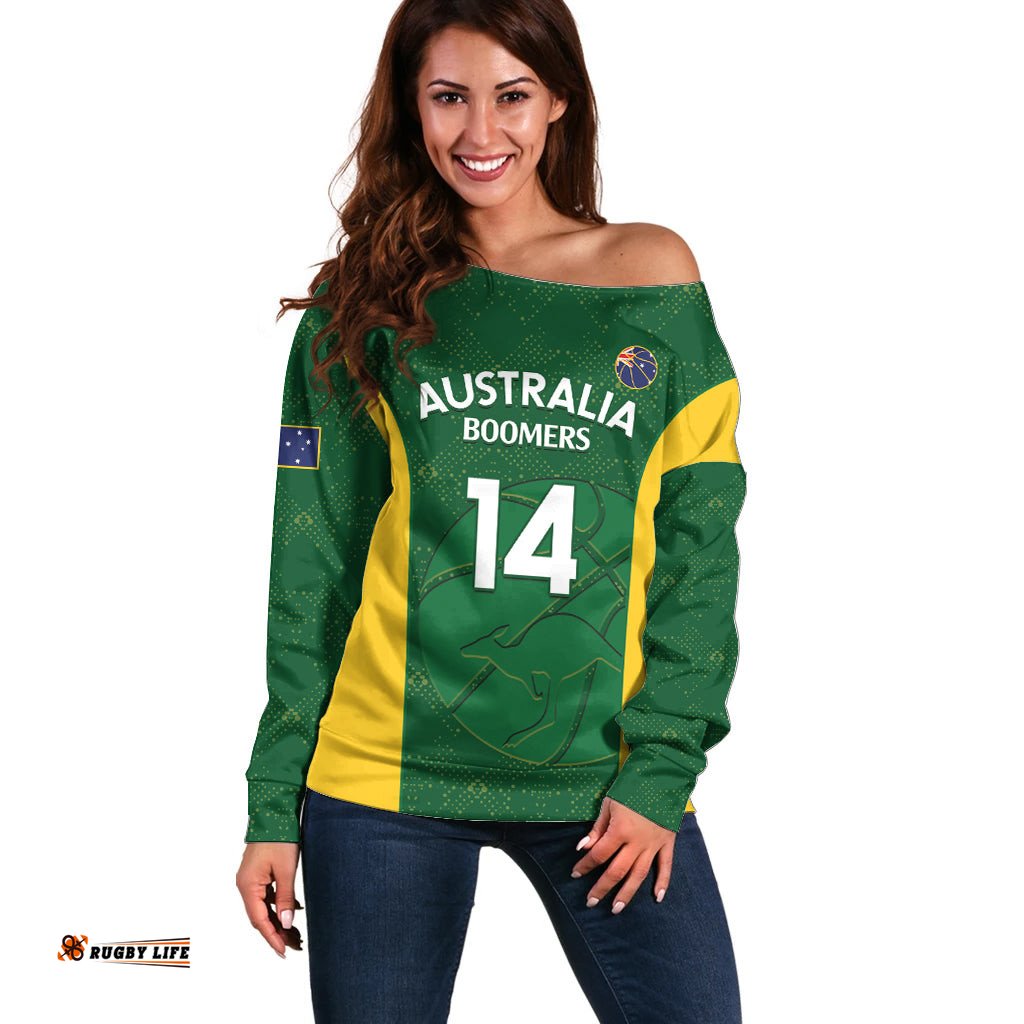 Custom Australia Basketball Off Shoulder Sweater Go Champions Aussie Boomers National Color