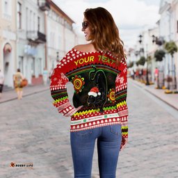 Custom Personalised Panthers Christmas Off Shoulder Sweater Penrith Snow mix Indigenous