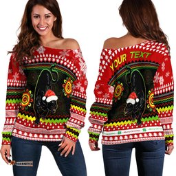 Custom Personalised Panthers Christmas Off Shoulder Sweater Penrith Snow mix Indigenous