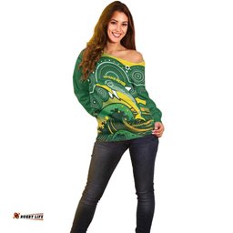 Personalised Australia Swimming Off Shoulder Sweater Aussie Dolphin Aboriginal National Color