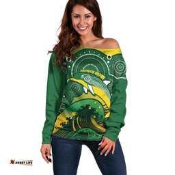 Personalised Australia Swimming Off Shoulder Sweater Aussie Dolphin Aboriginal National Color