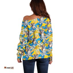 Koala Off Shoulder Sweater Plumeria Flowers