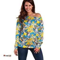 Koala Off Shoulder Sweater Plumeria Flowers
