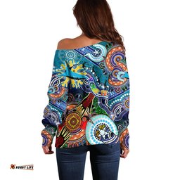 Personalised Sharks NAIDOC Week 2024 Off Shoulder Sweater Australia Aboriginal Dot Painting