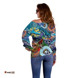 Personalised Sharks NAIDOC Week 2024 Off Shoulder Sweater Australia Aboriginal Dot Painting