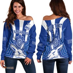 Custom Text And Number Melbourne Football Off Shoulder Sweater North Kangaroos 1869 Aboriginal Art