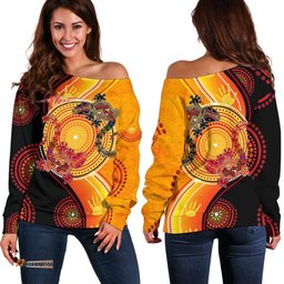 Aboriginal Personalised Women's Off Shoulder Sweater Couple Aboriginal Lizards