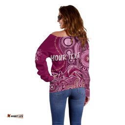Personalised State Of Origin NAIDOC Off Shoulder Sweater Kangaroo Mix Vines Maroons Style