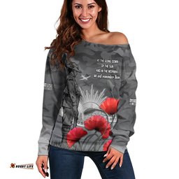 Remembrance Day Women Off Shoulder Sweater Soldier Australian Army Rising Sun With Red Poppy