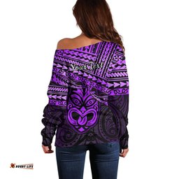 Personalised Matariki New Zealand Off Shoulder Sweater Maori New Year Tiki Purple Version