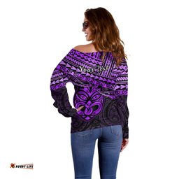 Personalised Matariki New Zealand Off Shoulder Sweater Maori New Year Tiki Purple Version