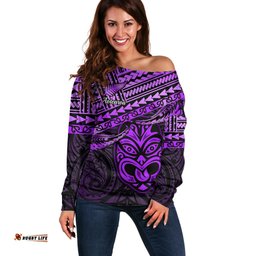 Personalised Matariki New Zealand Off Shoulder Sweater Maori New Year Tiki Purple Version