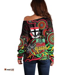 St Kilda Football Aboriginal Art Off Shoulder Sweater NAIDOC Indigenous Tribal