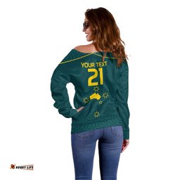 Custom Australia Rugby Off Shoulder Sweater Proud of Aussie Kangaroo