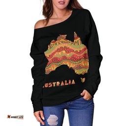 Womens Off Shoulder Sweater Australia Map Sweater Aboriginal Patterns