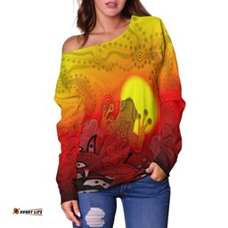 Aboriginal Women's Off Shoulder Sweater Indigenous Frog Red