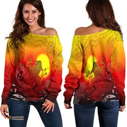 Aboriginal Women's Off Shoulder Sweater Indigenous Frog Red