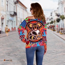 Aboriginal Off Shoulder Sweater, Koala and Hand Art Dot Painting Sweater