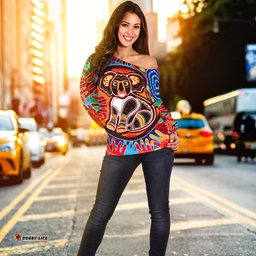 Aboriginal Off Shoulder Sweater, Koala and Hand Art Dot Painting Sweater