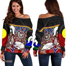 Women's Off Shoulder Sweater Aboriginal Dot In Naidoc Week Style