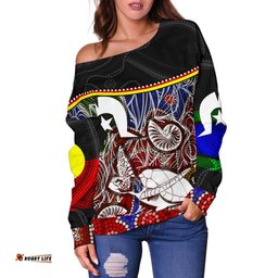Women's Off Shoulder Sweater Aboriginal Dot In Naidoc Week Style