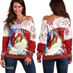 Aboriginal Christmas Santa Claus Surfing Off Shoulder Sweater Red Style