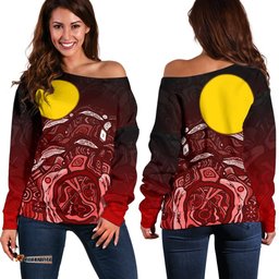 Aboriginal Off Shoulder Sweater Red Landscape