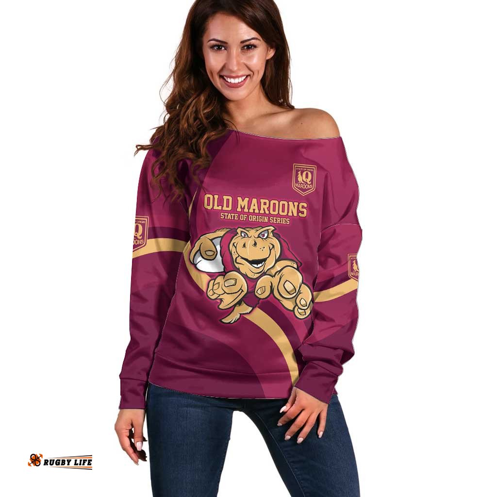 Custom QLD Maroons Cane Toad Off Shoulder Sweater Queensland Origin No1