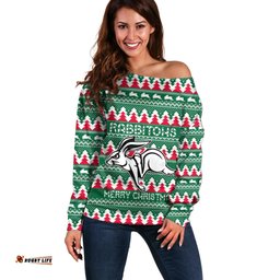 Personalised Rabbitohs Rugby Off Shoulder Sweater Christmas Simple Vibe 2023