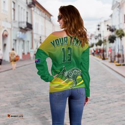 Custom Text and Number Australia Rugby Off Shoulder Sweater Champions RLWC Kangaroos World Cup Rugby