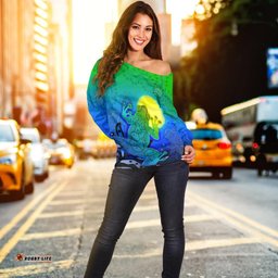 Aboriginal Women's Off Shoulder Sweater Indigenous Frog Blue