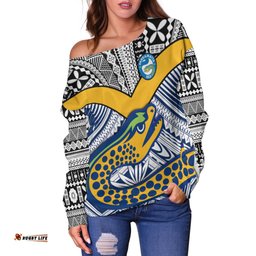 Custom Personalised Eels Rugby Off Shoulder Sweater Polynesian Tapa Pattern Premiers
