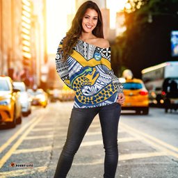 Custom Personalised Eels Rugby Off Shoulder Sweater Polynesian Tapa Pattern Premiers