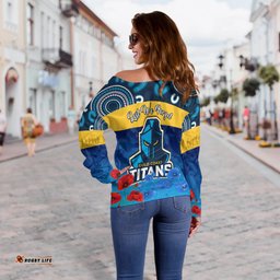Custom Personalised Titans Anzac Women Off Shoulder Sweater Gold Coast Aboriginal Lest We Forget