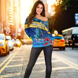Custom Personalised Titans Anzac Women Off Shoulder Sweater Gold Coast Aboriginal Lest We Forget