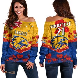 Custom Personalised West Coast Eagles Football ANZAC Women Off Shoulder Sweater Lest We Forget