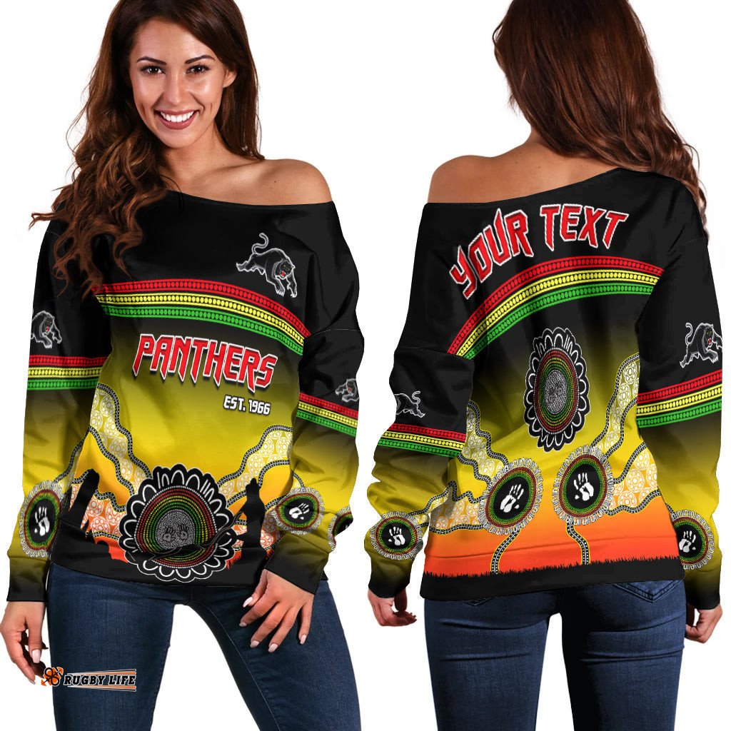 Custom Personalised Panthers Off Shoulder Sweater Go The Mighty Penrith Aboriginal