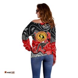 Aboriginal Flag Style Dot Art And Abstract Kangaroo Off Shoulder Sweater