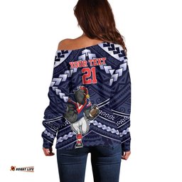 Custom Roosters Rugby Polynesian Tribal Off Shoulder Sweater