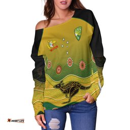 Custom Personalised Cricket Australia Off Shoulder Sweater Indigenous Kangaroo